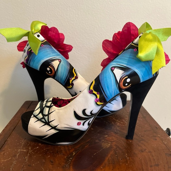 Dia De Los Muertos Just Fabulous High Heels Size 39 Women’s 8.5 Sugar Skull - Picture 7 of 8